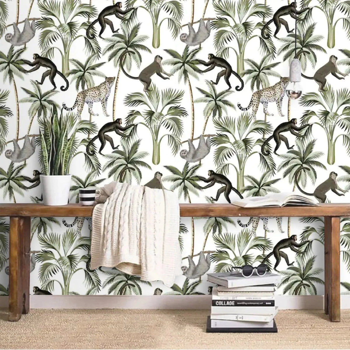 Tropical Monkeys and Coconut Tree Wallpaper