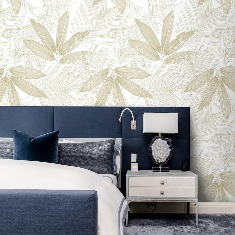 Tropical Palm Leaves Neutral Wallpaper