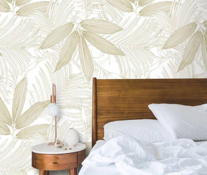 Tropical Palm Leaves Neutral Wallpaper