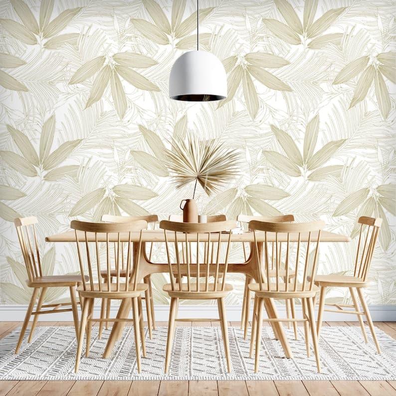 Tropical Palm Leaves Neutral Wallpaper