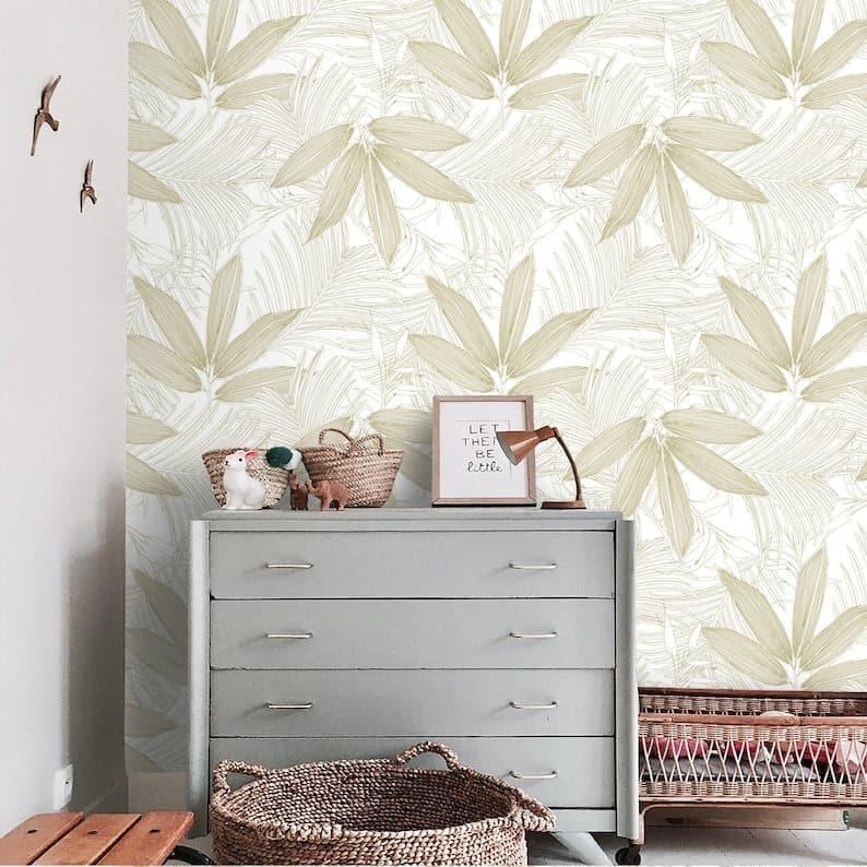 Tropical Palm Leaves Neutral Wallpaper