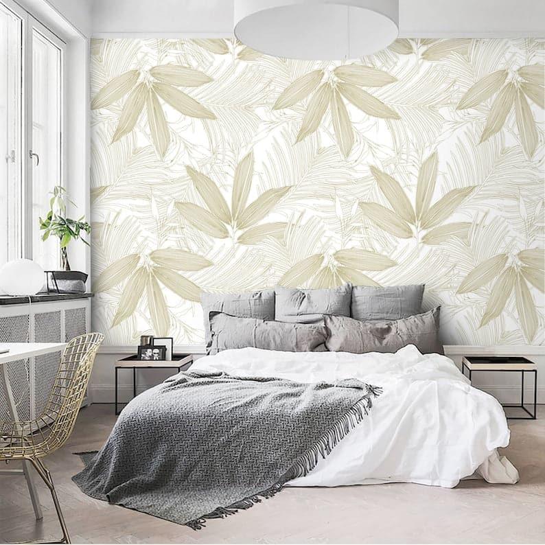 Tropical Palm Leaves Neutral Wallpaper