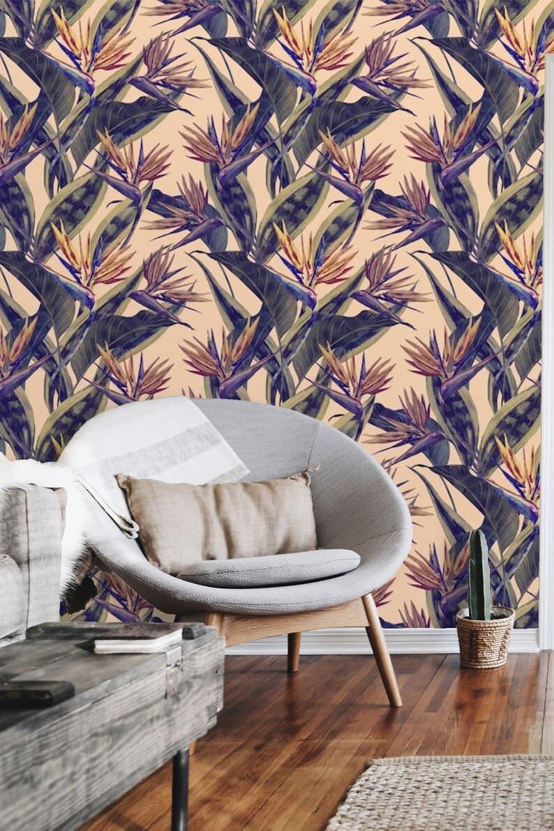 Tropical Paradise Floral and Exotic Leaves Wallpaper