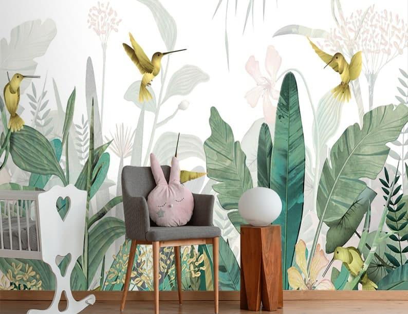 Tropical Paradise Hummingbirds Jungle Wall Mural