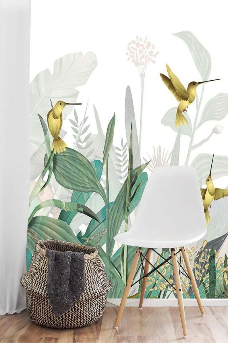 Tropical Paradise Hummingbirds Jungle Wall Mural