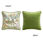 Tropical Tiger and Deers Floral Velvet Pillow Cover showing the Deep Woods jungle scene on the front and solid olive velvet back