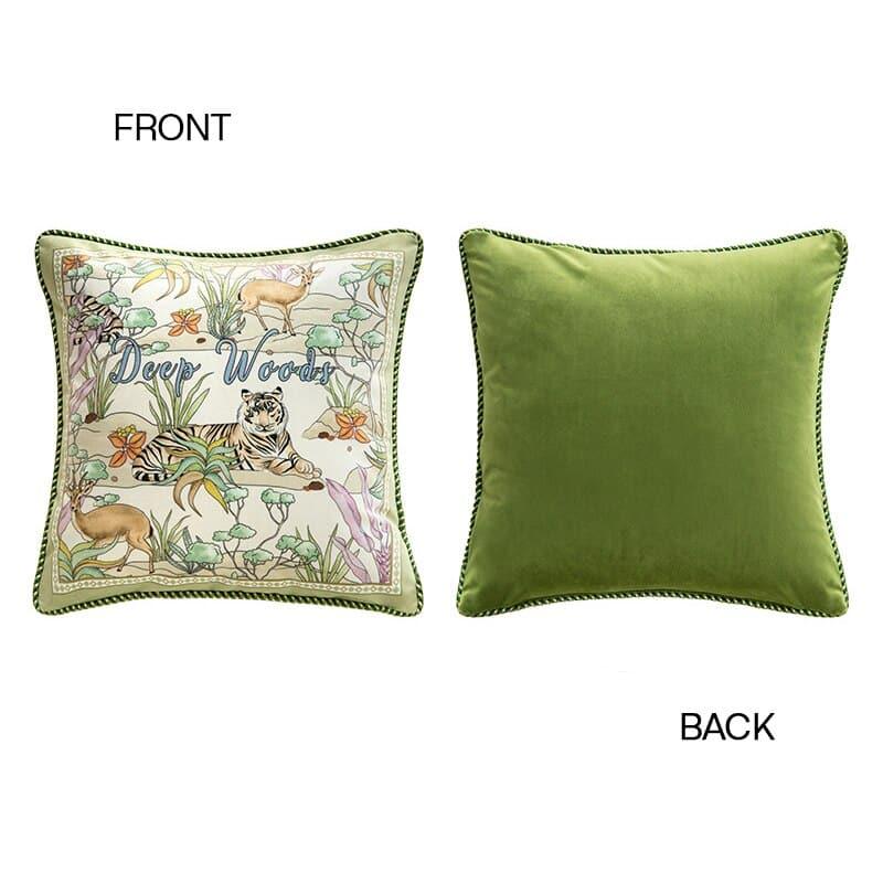 Tropical Tiger and Deers Floral Velvet Pillow Cover - MAIA HOMES