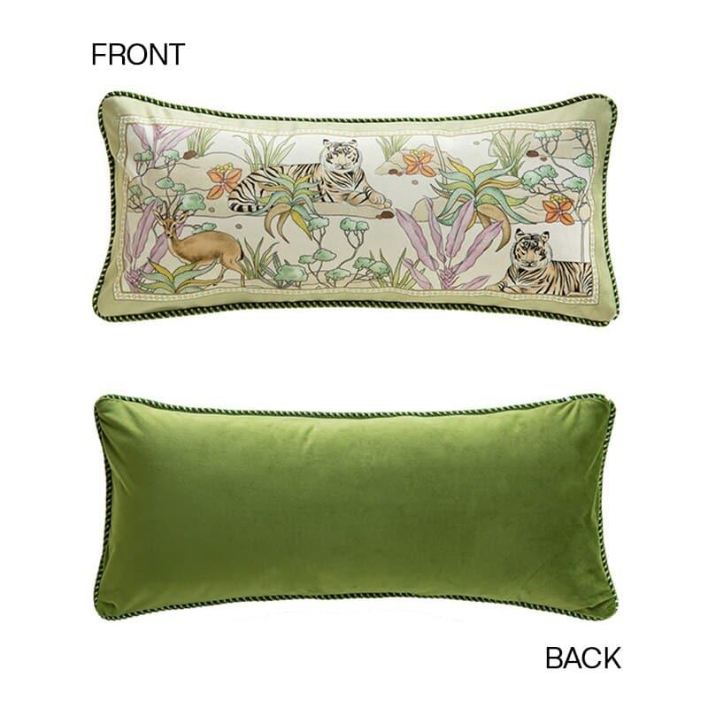 Tropical Tiger and Deers Floral Velvet Pillow Cover 12" x 28"