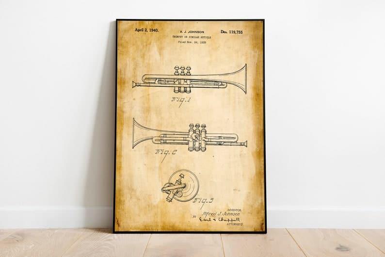 Trumpet Patent Print| Framed Art Print