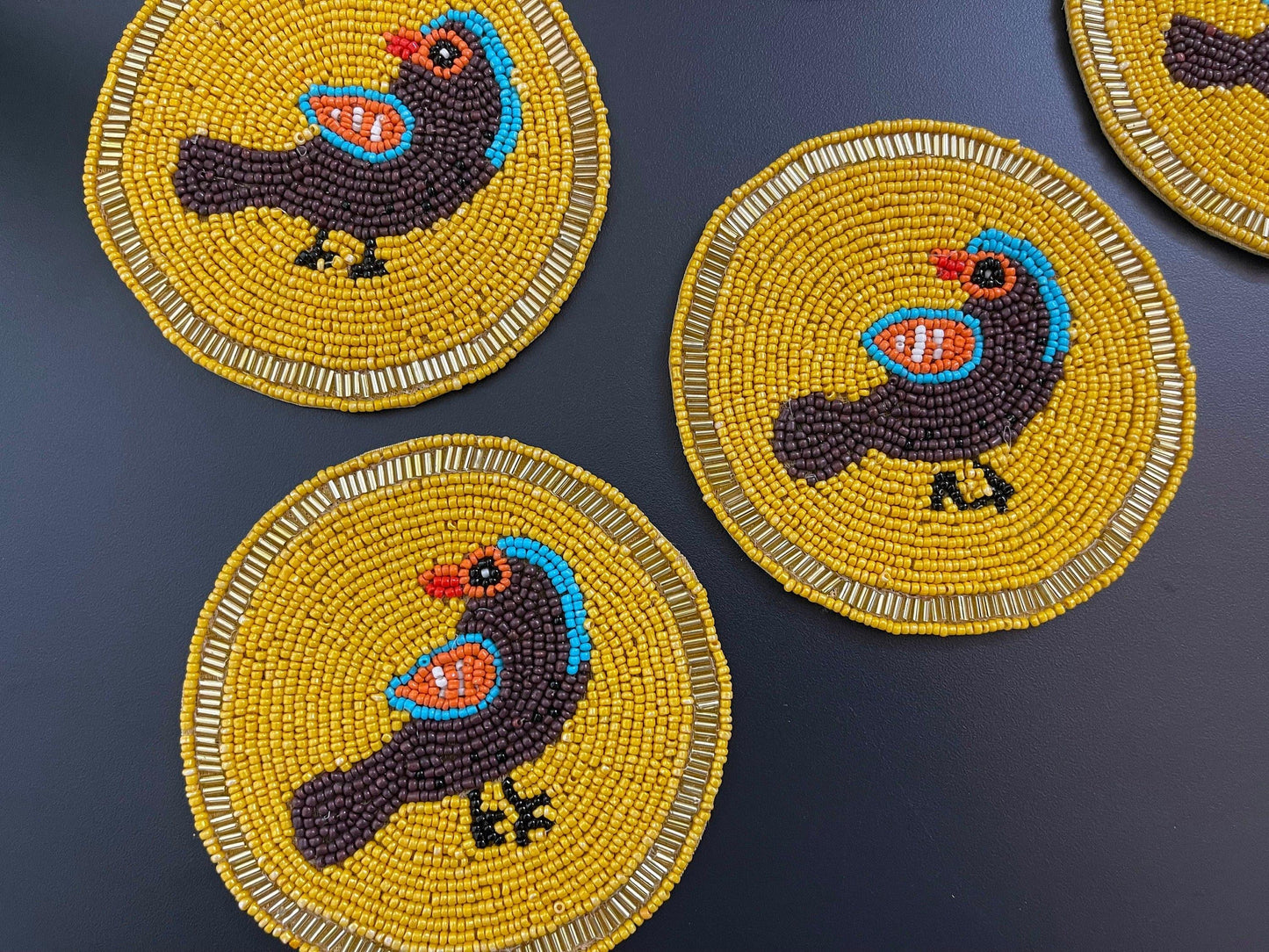 Turkey Bird Round Beaded Coasters - MAIA HOMES