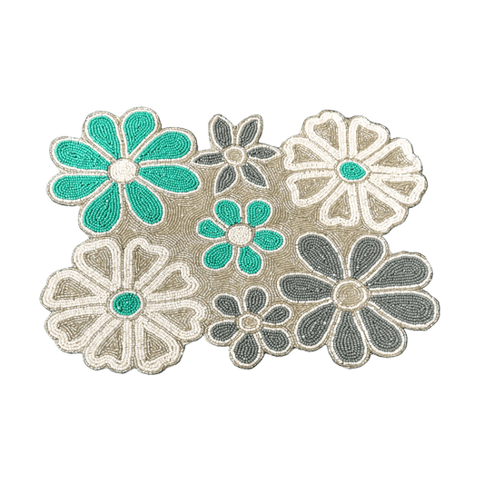 Turquoise Floral Beaded Table Runner and Placemat Set - MAIA HOMES