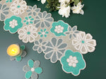 Turquoise Floral Beaded Table Runner and Placemat Set