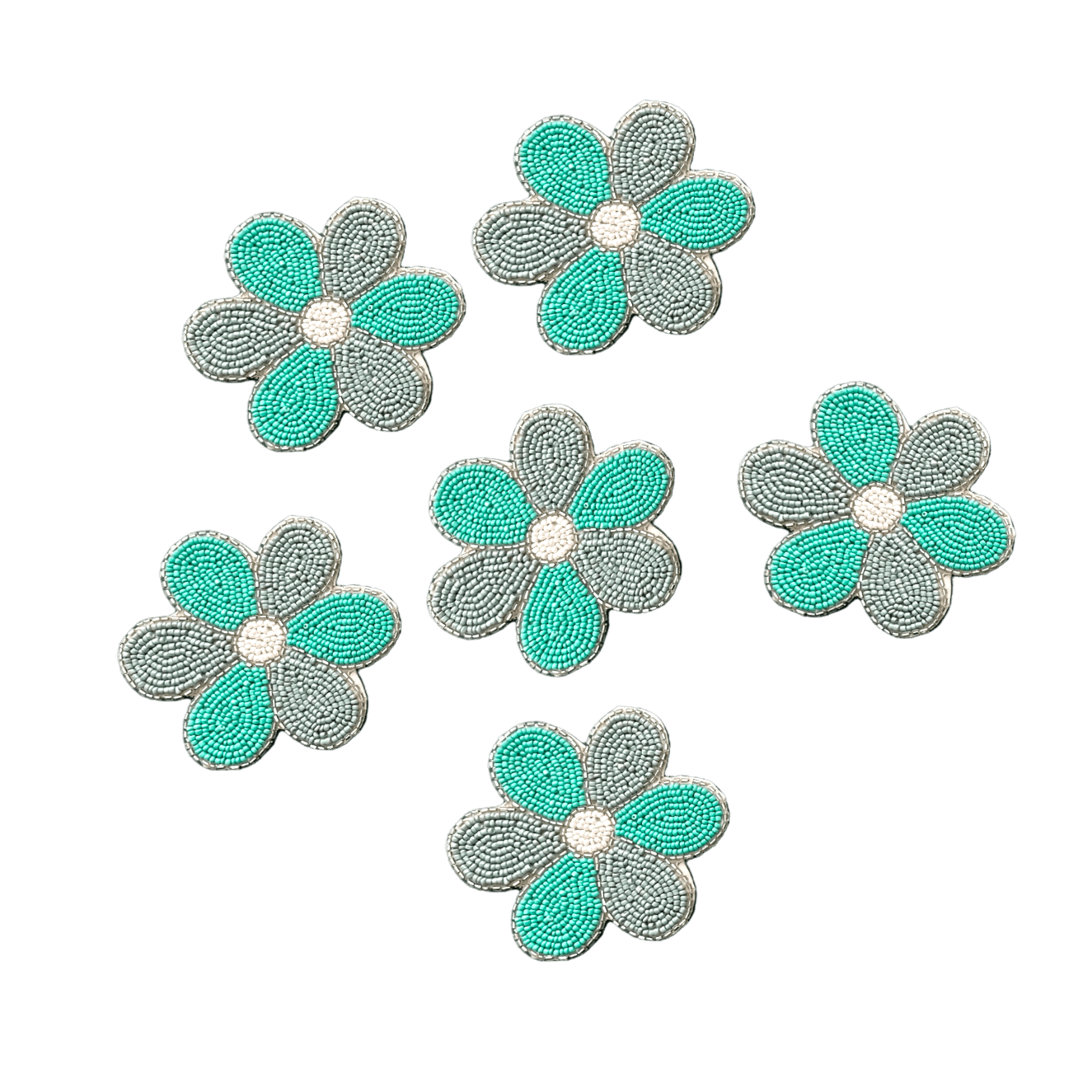 Turquoise Floral Beaded Table Runner and Placemat Set 6 Coasters