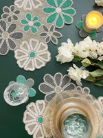 Turquoise Floral Beaded Table Runner and Placemat Set