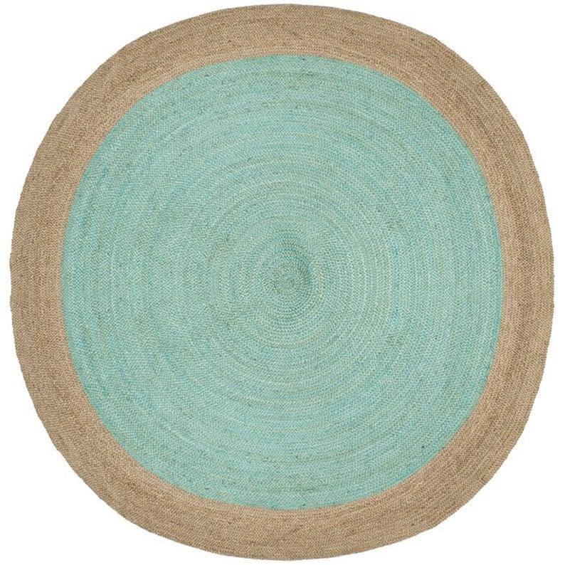 Turquoise Round Jute Rug