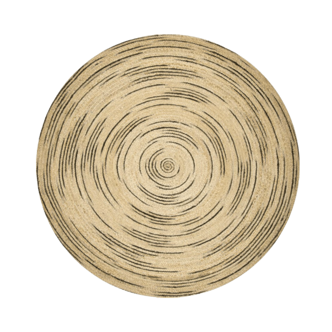 Twirly Black and Natural Round Jute Rug