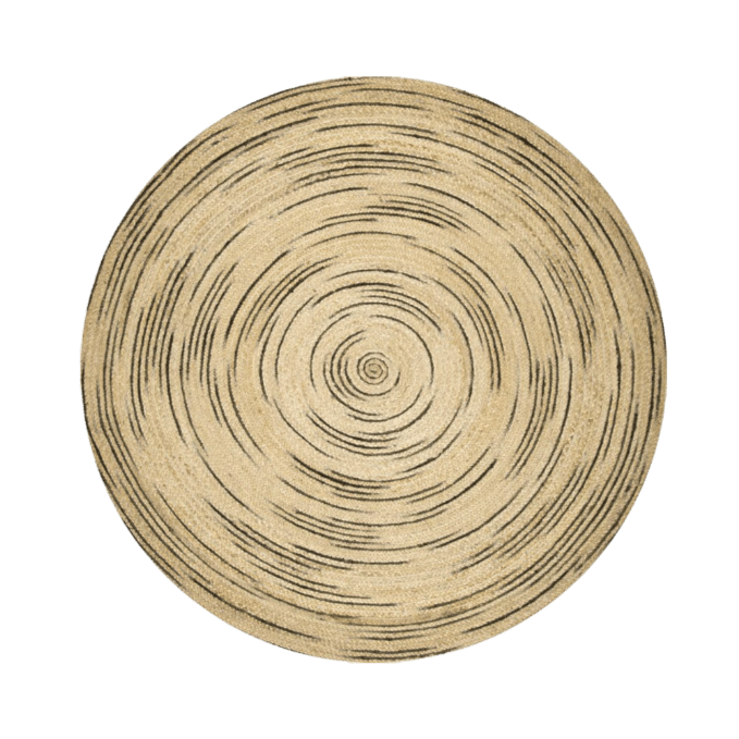Twirly Black and Natural Round Jute Rug - MAIA HOMES