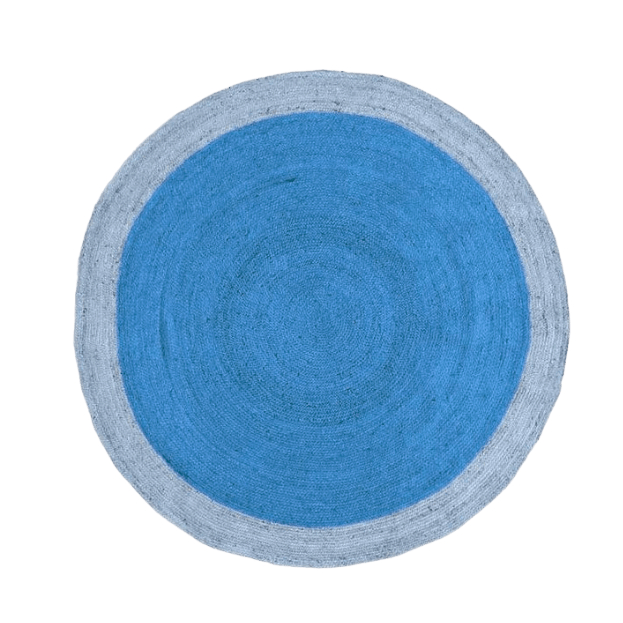 Two Toned Blue Round Jute Rug