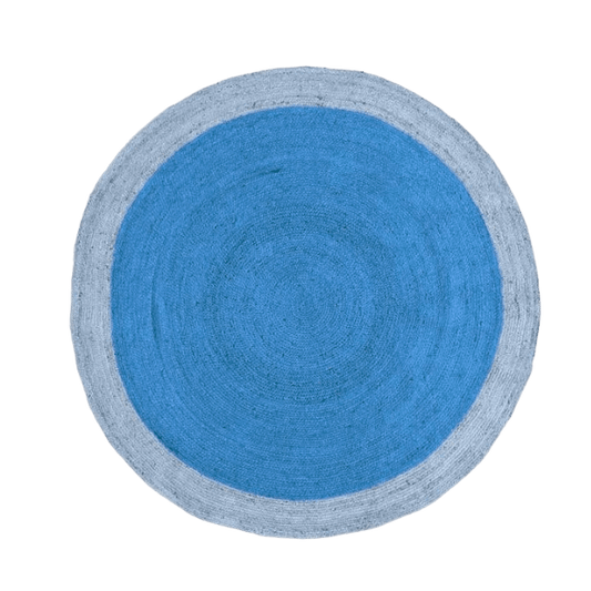 Two Toned Blue Round Jute Rug - MAIA HOMES