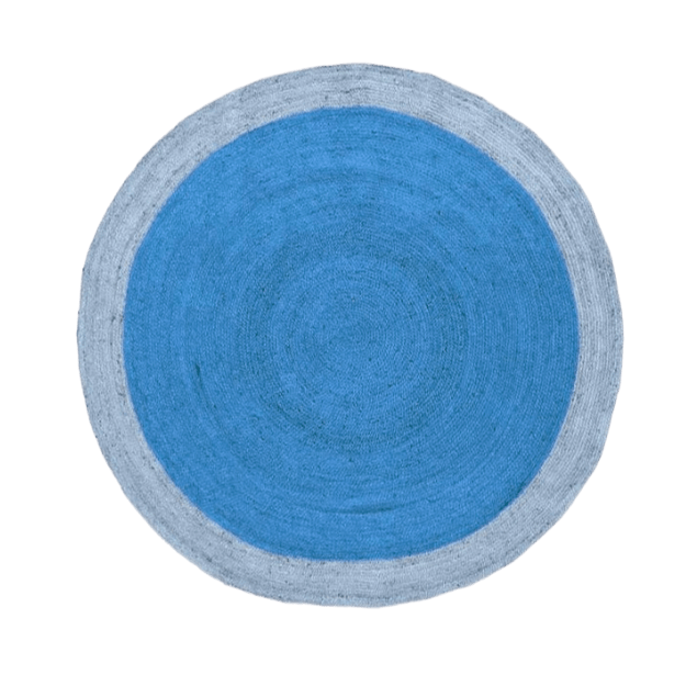 Two Toned Blue Round Jute Rug