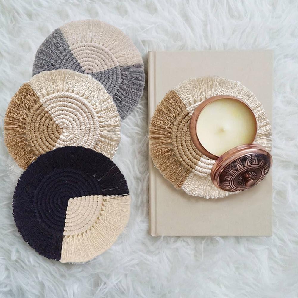 Two-Toned Fringed Bohemian Cotton Coasters