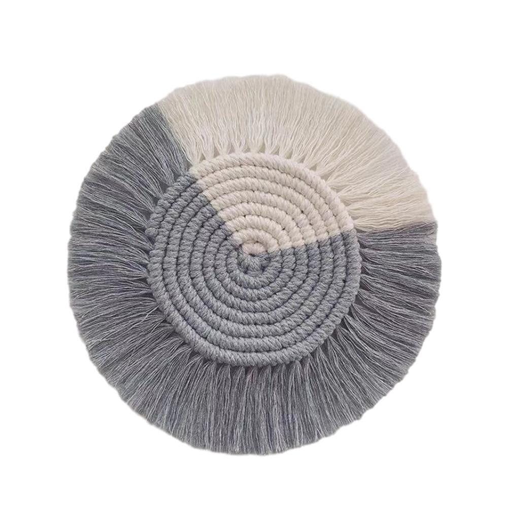 Two-Toned Fringed Bohemian Cotton Coasters One Size Gray