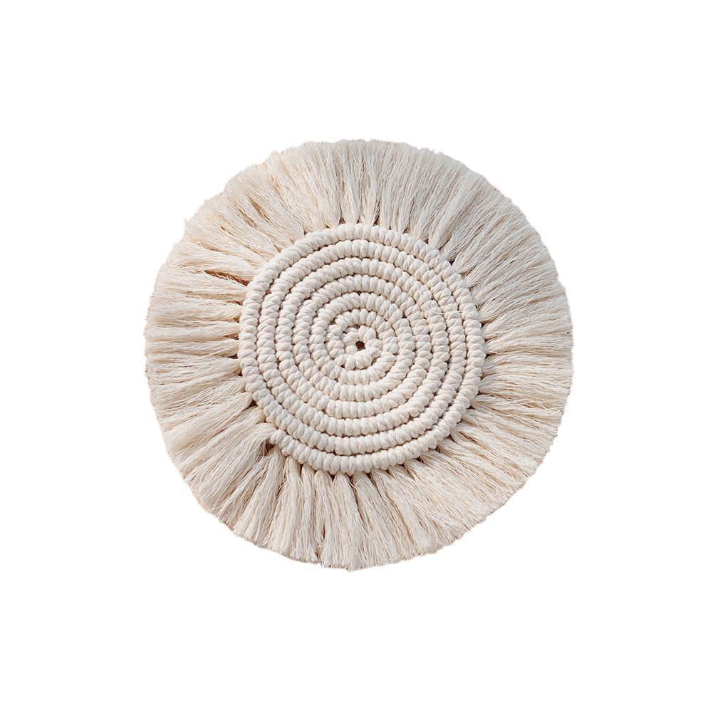 Two-Toned Fringed Bohemian Cotton Coasters One Size Natural