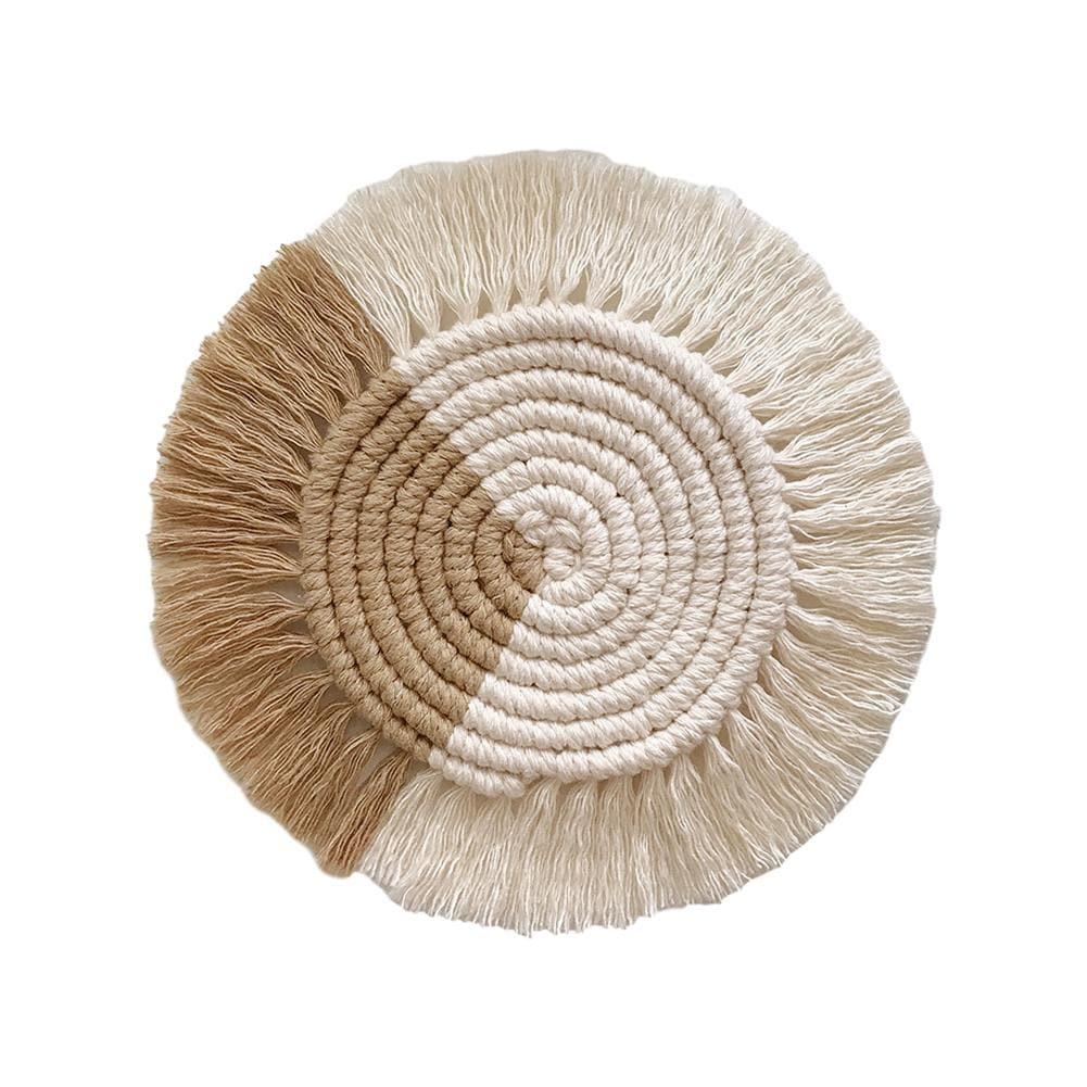 Two-Toned Fringed Bohemian Cotton Coasters One Size Brown