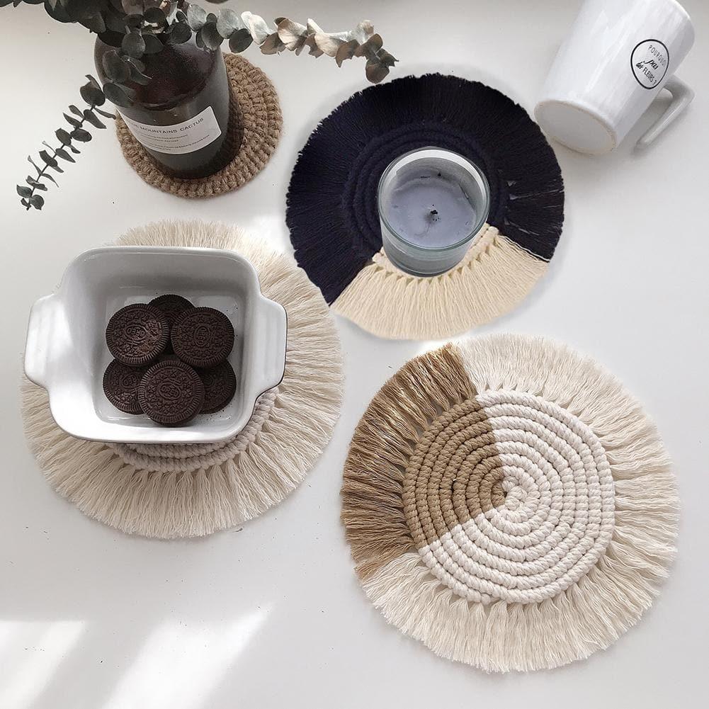 Two-Toned Fringed Bohemian Cotton Coasters