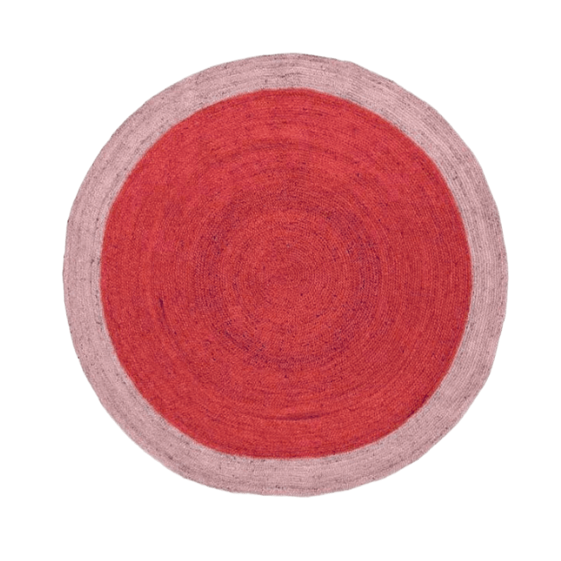 Two Toned Red Round Jute Rug