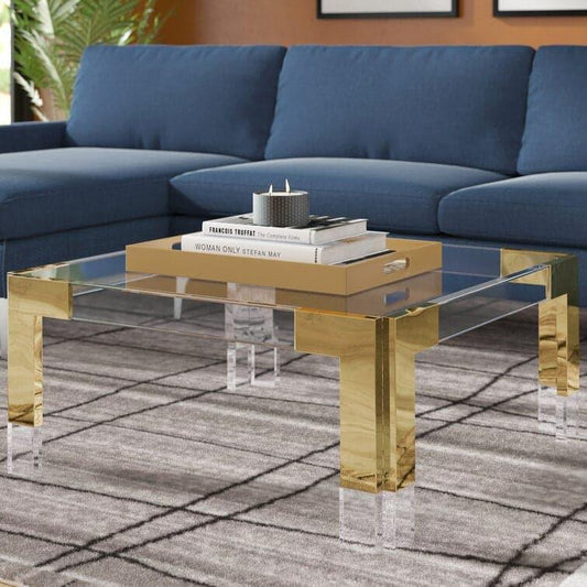 Tyna Gold and Acrylic Legs Square Coffee Table - MAIA HOMES