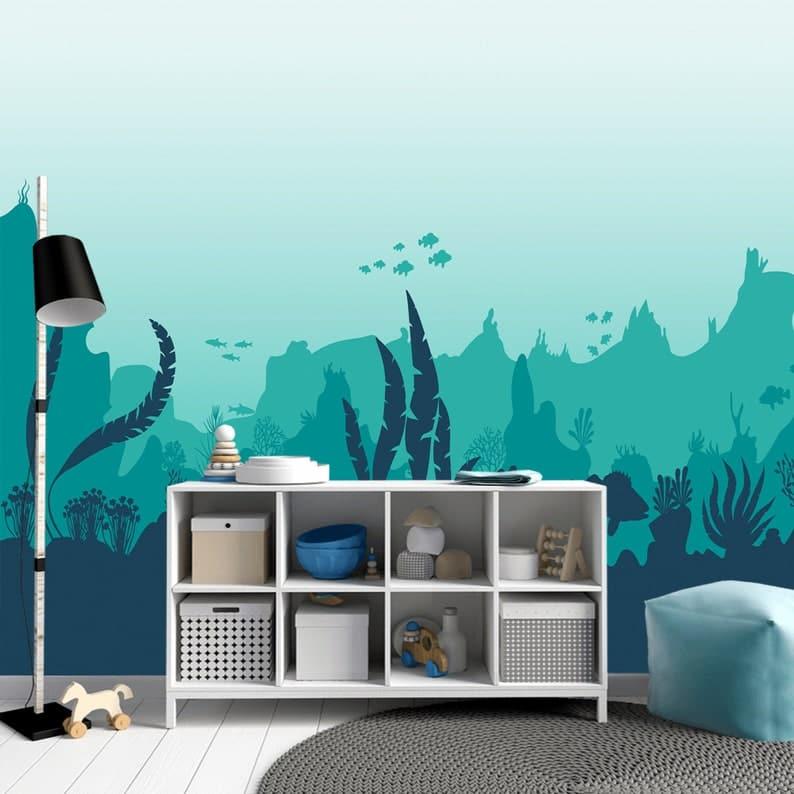 Underworld Sea Animals and Ferns Nursery Wallpaper