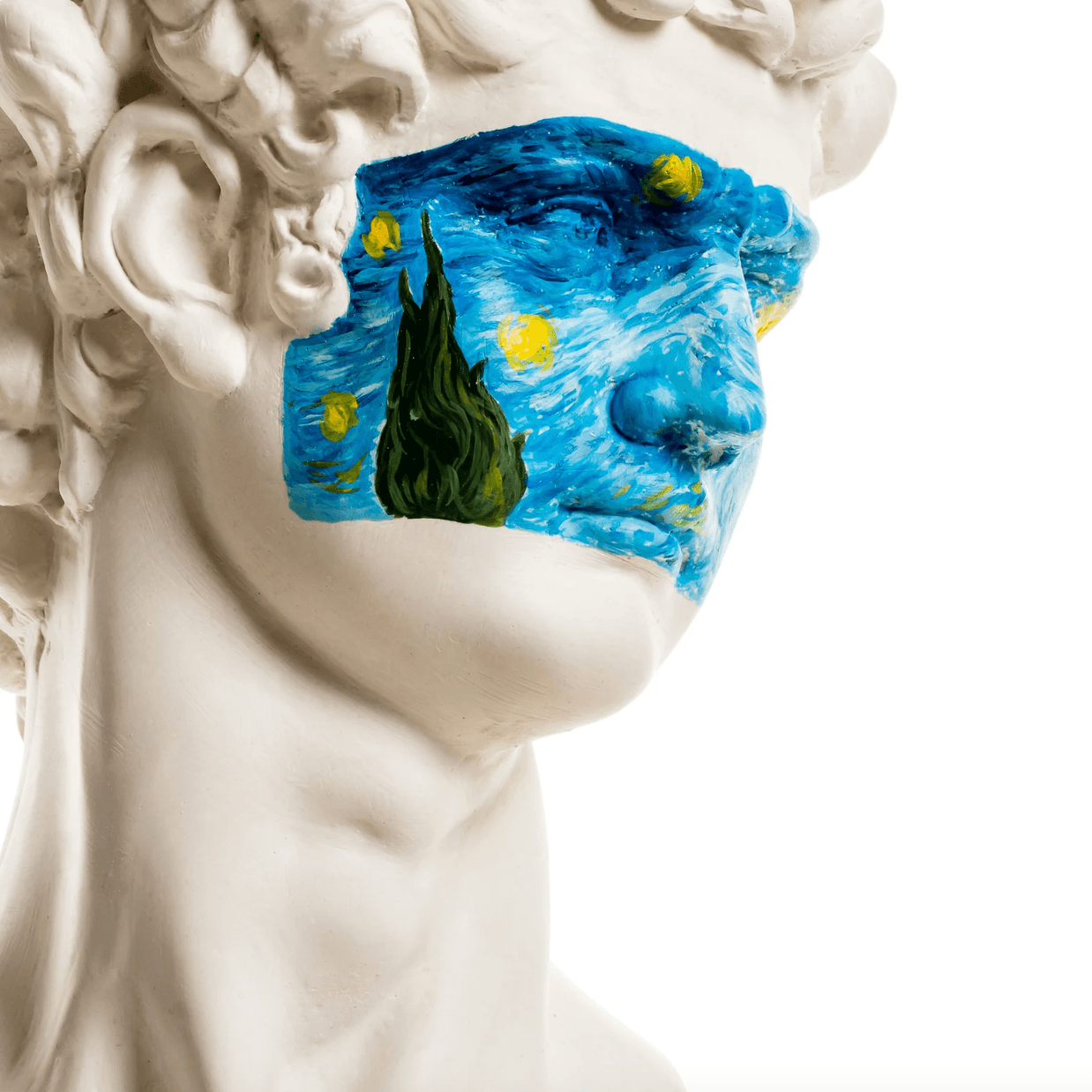 Van Gogh Starry Night on Greek God David Bust Sculpture