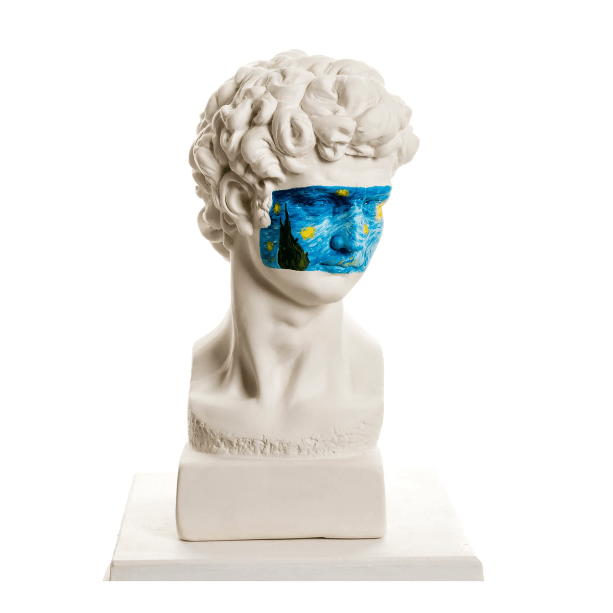 Van Gogh Starry Night on Greek God David Bust Sculpture