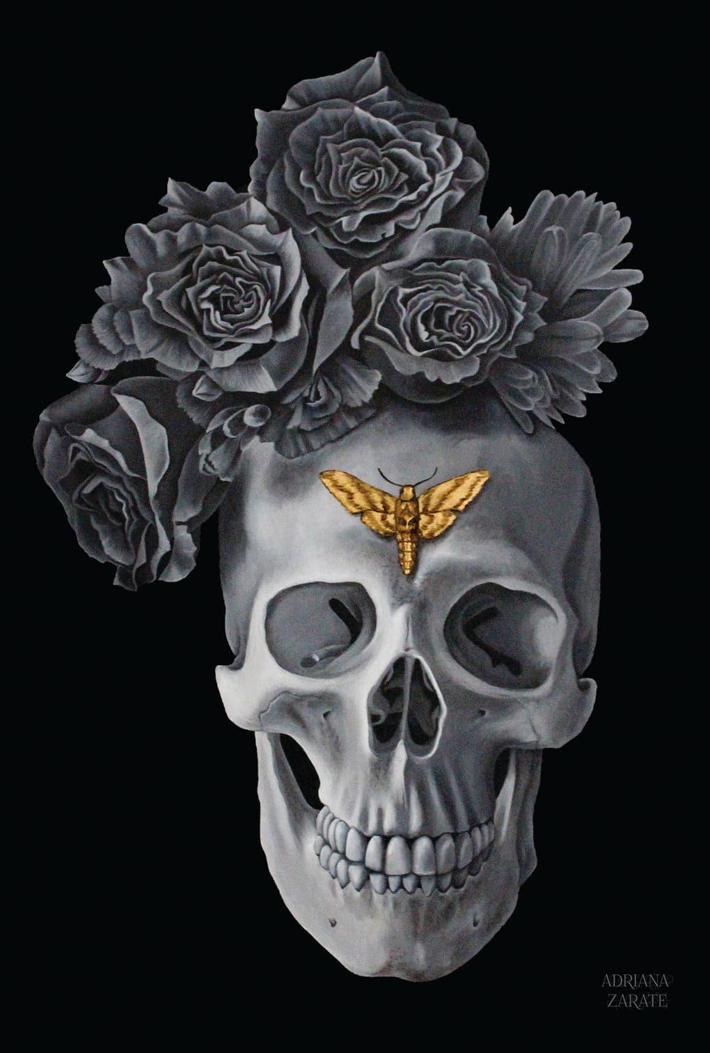 Vanitas 2 Floral Decorated Skull and Butterfly Wall Art - MAIA HOMES