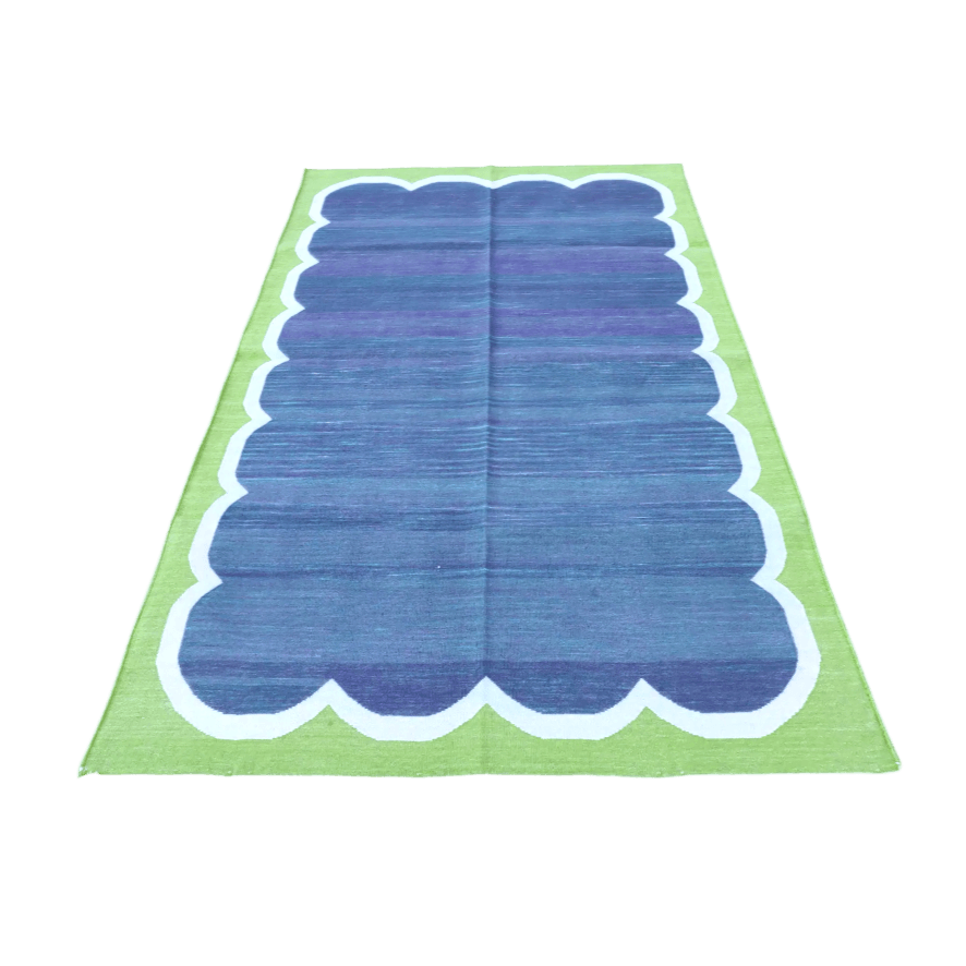 Vegetable Dyed Indian Dhurrie Cotton Rug - Blue/Green