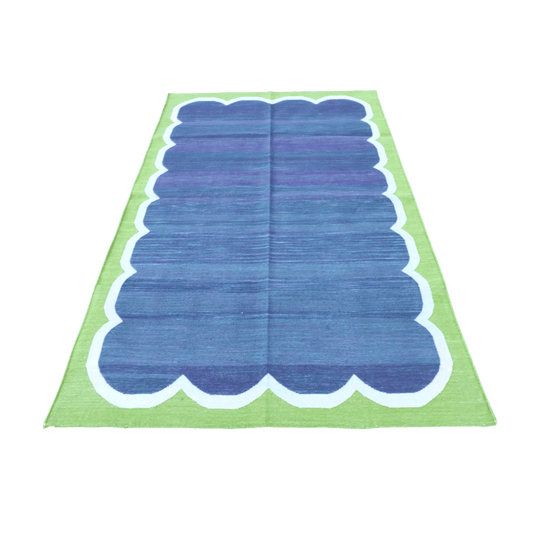 Vegetable Dyed Indian Dhurrie Cotton Rug - Blue/Green - MAIA HOMES