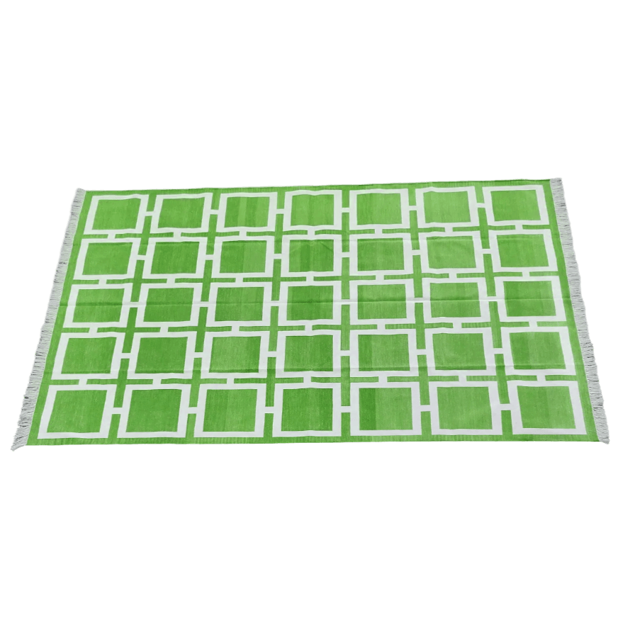 Vegetable Dyed Indian Dhurrie Cotton Rug - Green Medina Square