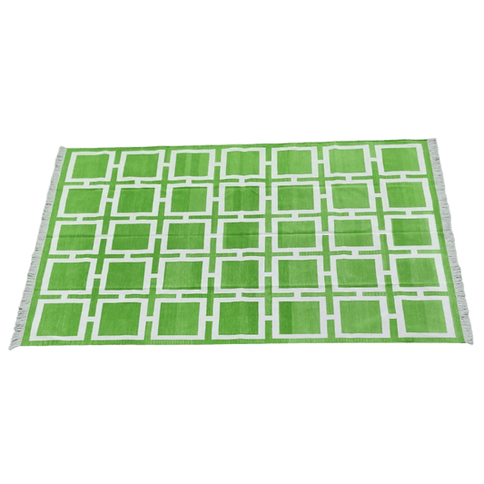 Vegetable Dyed Indian Dhurrie Cotton Rug - Green Medina Square - MAIA HOMES