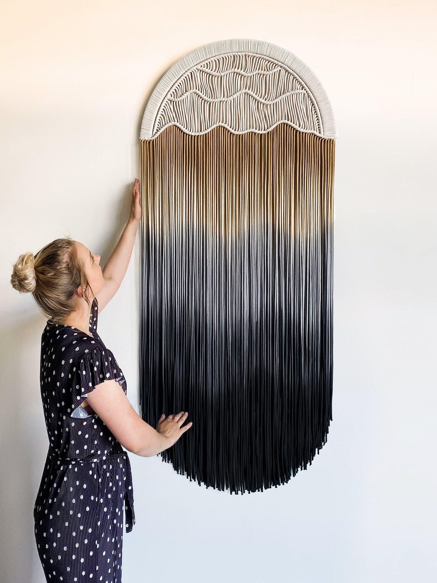 Vertical Tapestry - Dyed Macrame Wall Hanging - "Shifting Dunes"