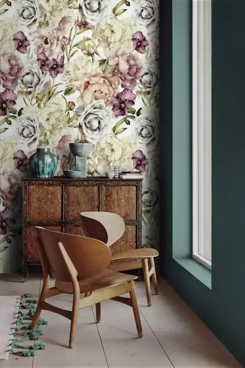 Vintage Delicate Peonies Watercolor Wallpaper