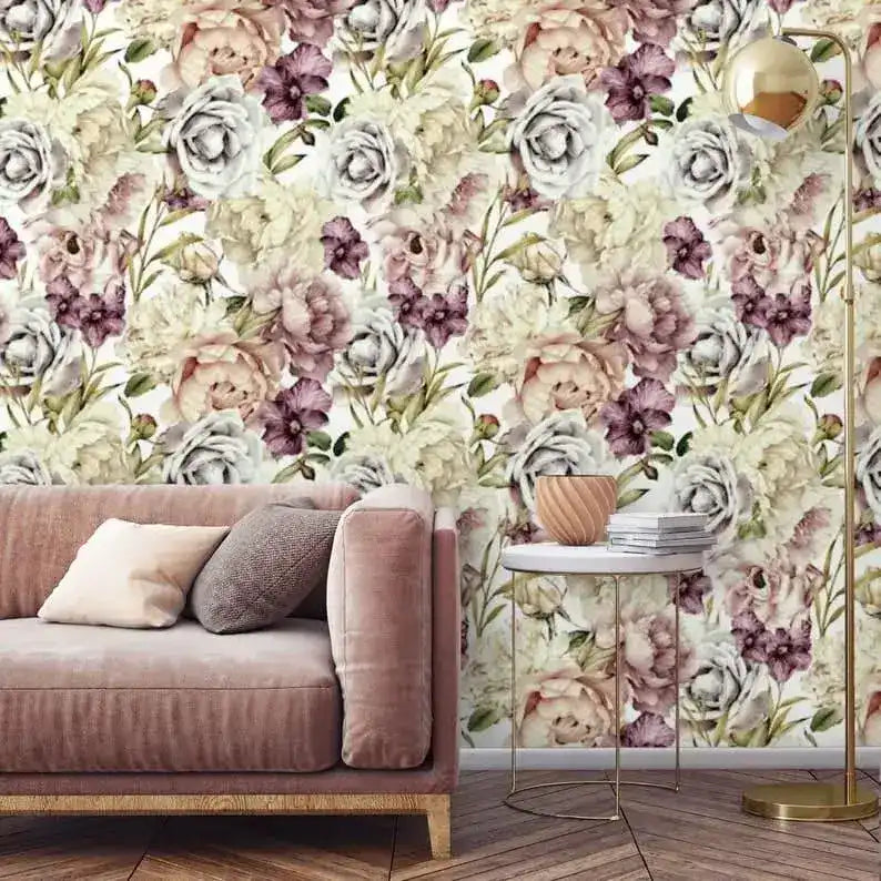Vintage Delicate Peonies Watercolor Wallpaper