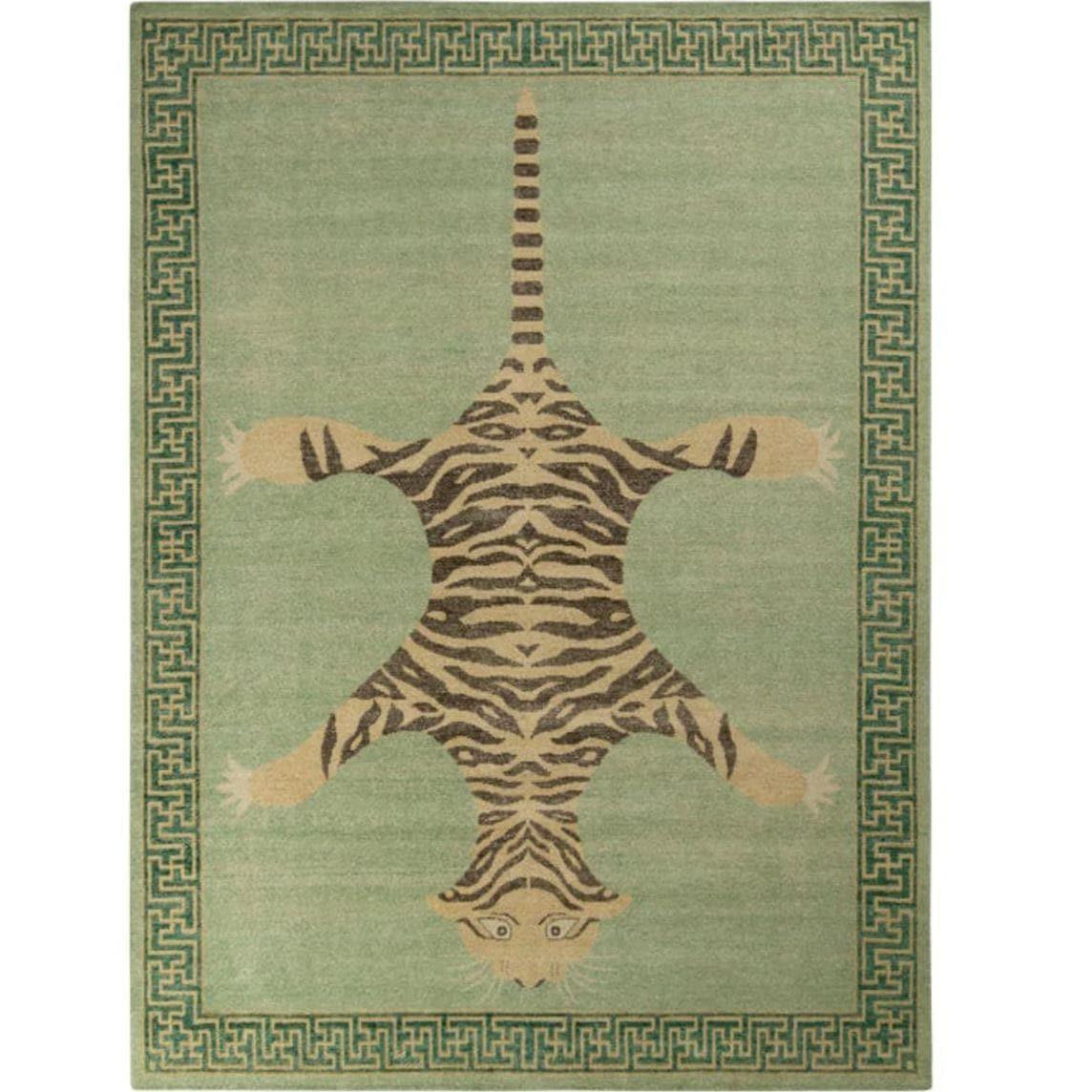 Vintage Green Hand Tufted Tiger Wool Rug - MAIA HOMES