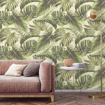 Vintage Green Monstera Palm Leaves Wallpaper