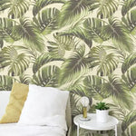 Vintage Green Monstera Palm Leaves Wallpaper