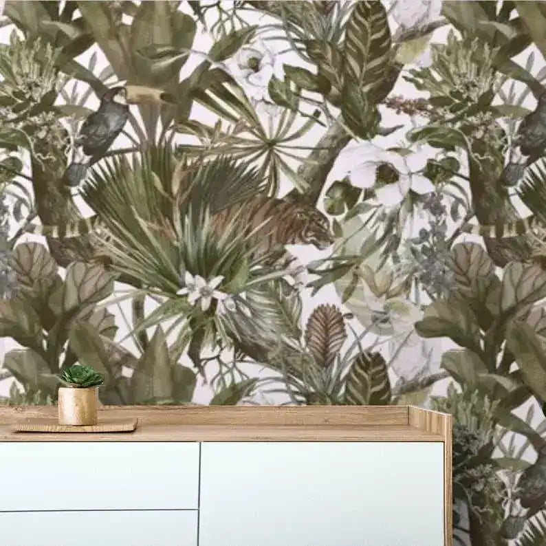 Vintage Green Tropical Watercolor Wallpaper