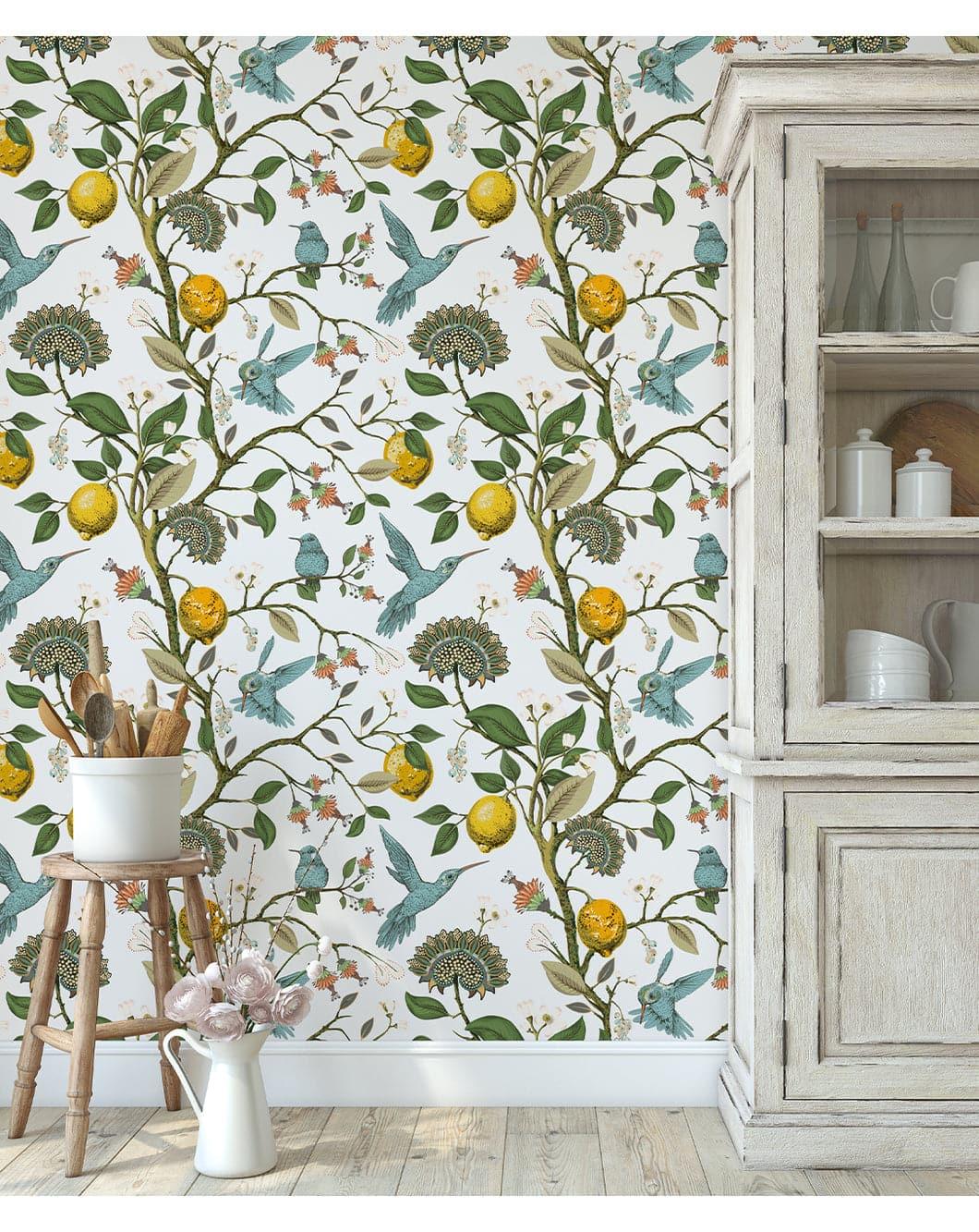 Vintage Hummingbird Chinese Style Birds Tree Branch Wallpaper - MAIA HOMES