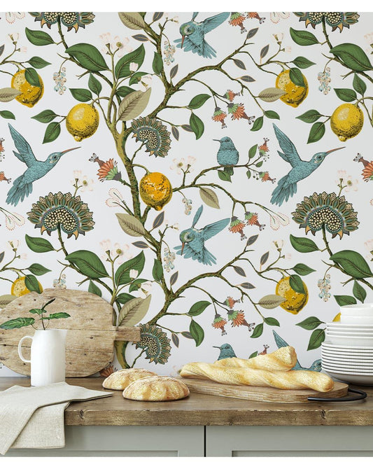 Vintage Hummingbird Chinese Style Birds Tree Branch Wallpaper - MAIA HOMES