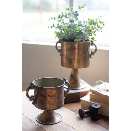 Vintage Inspired Coppered Vase with Handles - Set of 2 - MAIA HOMES