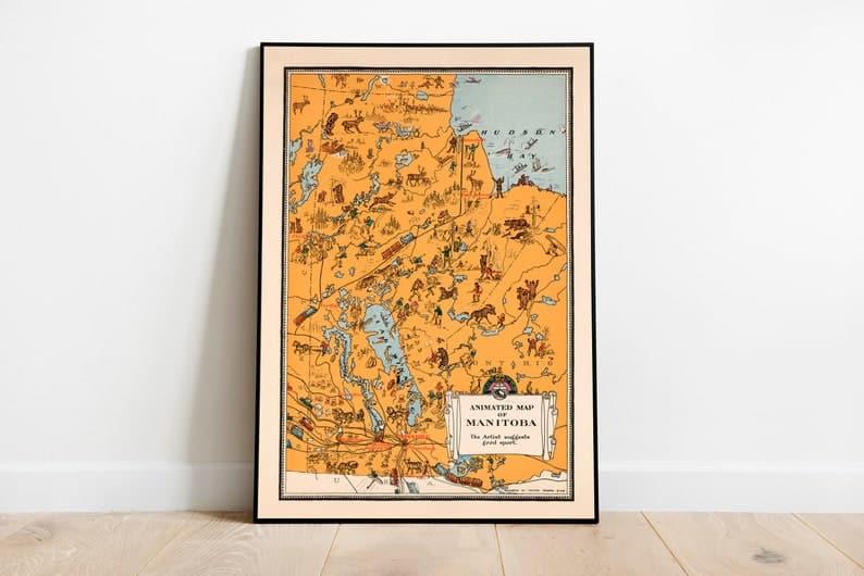Vintage Manitoba Map Print| Manitoba Wall Art - MAIA HOMES